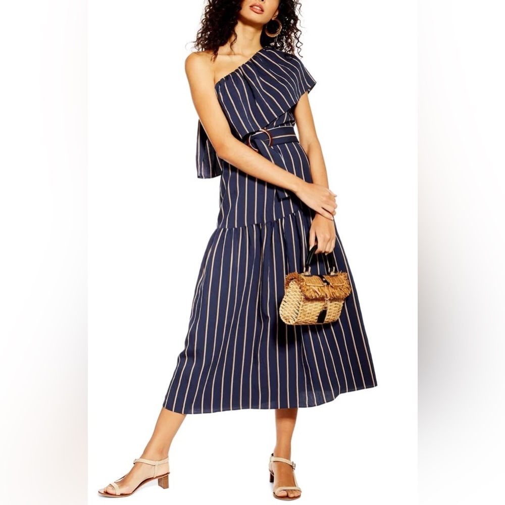 TOPSHOP Sicily One-Shoulder Midi Dress - Blue - NWT - Size 6